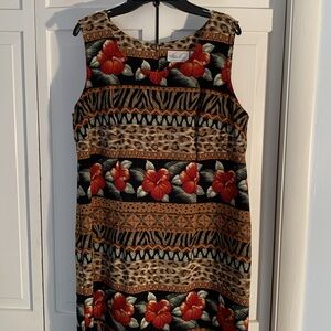 Kathie Lee Collection Red Brown Sleeveless Sheath Midi Dress